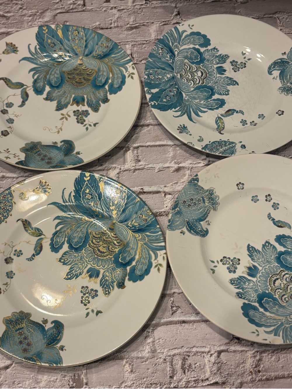 Set of 4 222 Fifth Eliza- Teal Salad/Appetizer Plates